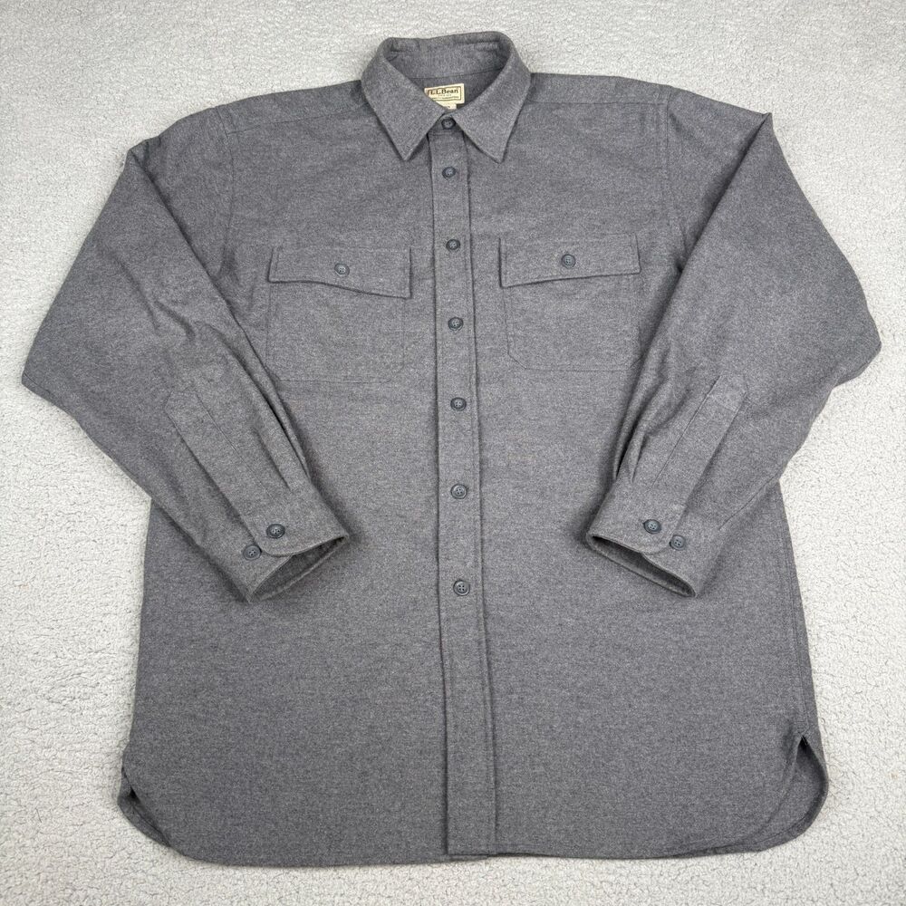 LL Bean Chamois Cloth Shirt Mens Medium Gray Heavy Flannel Button Front Outdoors